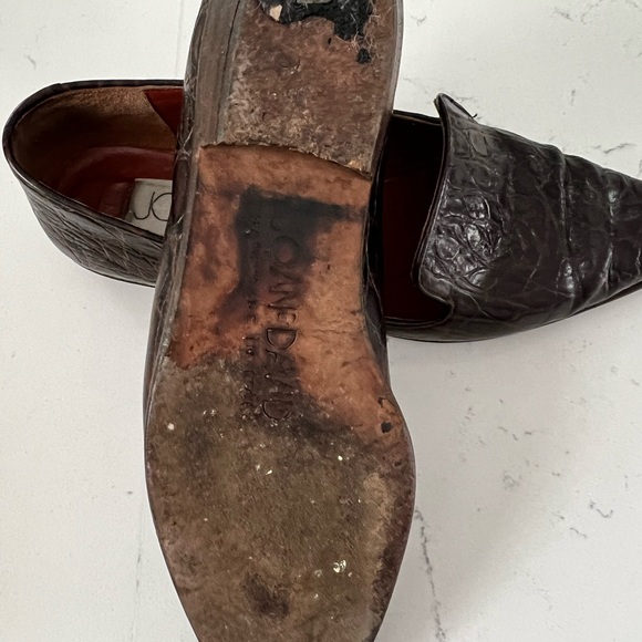 Vtg Joan & David classic smoking loafers chocolate alligator impressed leather - Picture 3 of 4